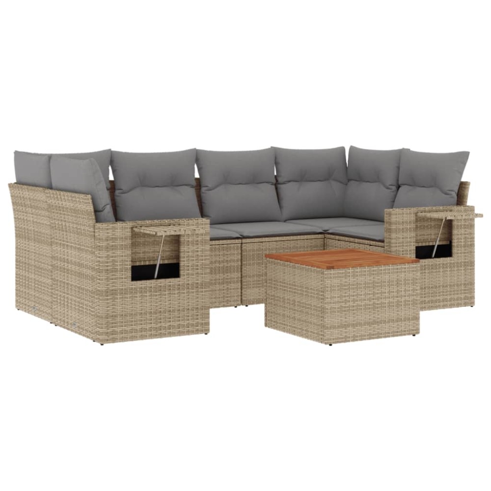 vidaXL Set canapele de grădină, 7 piese, cu perne, bej, poliratan