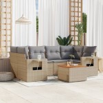 vidaXL Set canapele de grădină, 7 piese, cu perne, bej, poliratan vidaXL Set canapele de grădină, 7 piese, cu perne, bej, poliratan