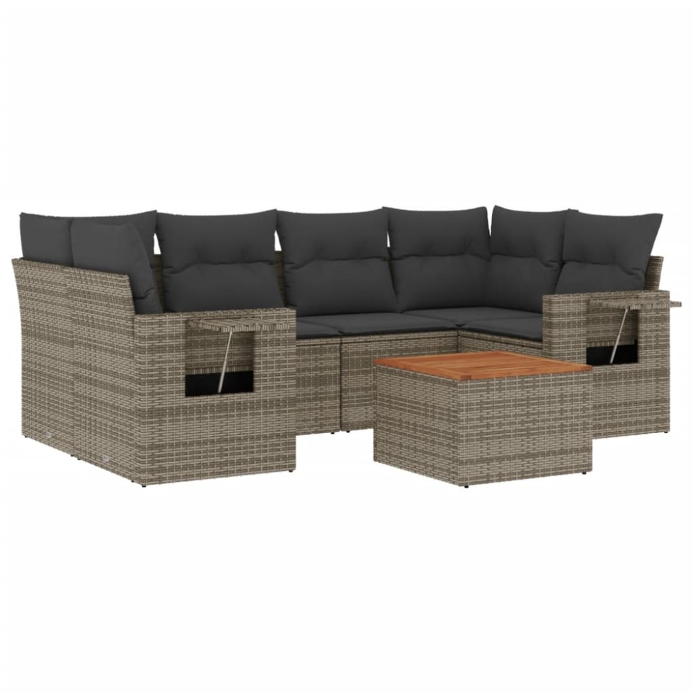 vidaXL Set canapele de grădină, 7 piese, cu perne, gri, poliratan
