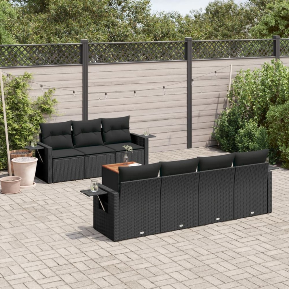 vidaXL Set mobilier de grădină cu perne, 8 piese, negru, poliratan