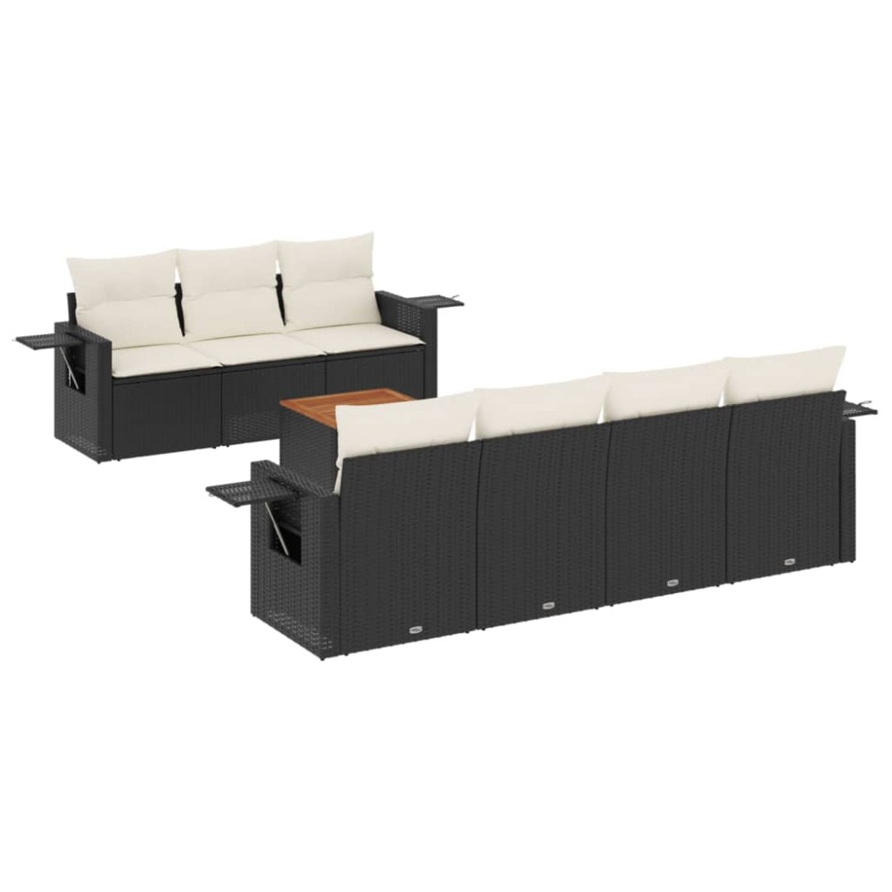 vidaXL Set mobilier de grădină cu perne, 8 piese, negru, poliratan