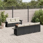vidaXL Set mobilier de grădină cu perne, 8 piese, negru, poliratan vidaXL Set mobilier de grădină cu perne, 8 piese, negru, poliratan