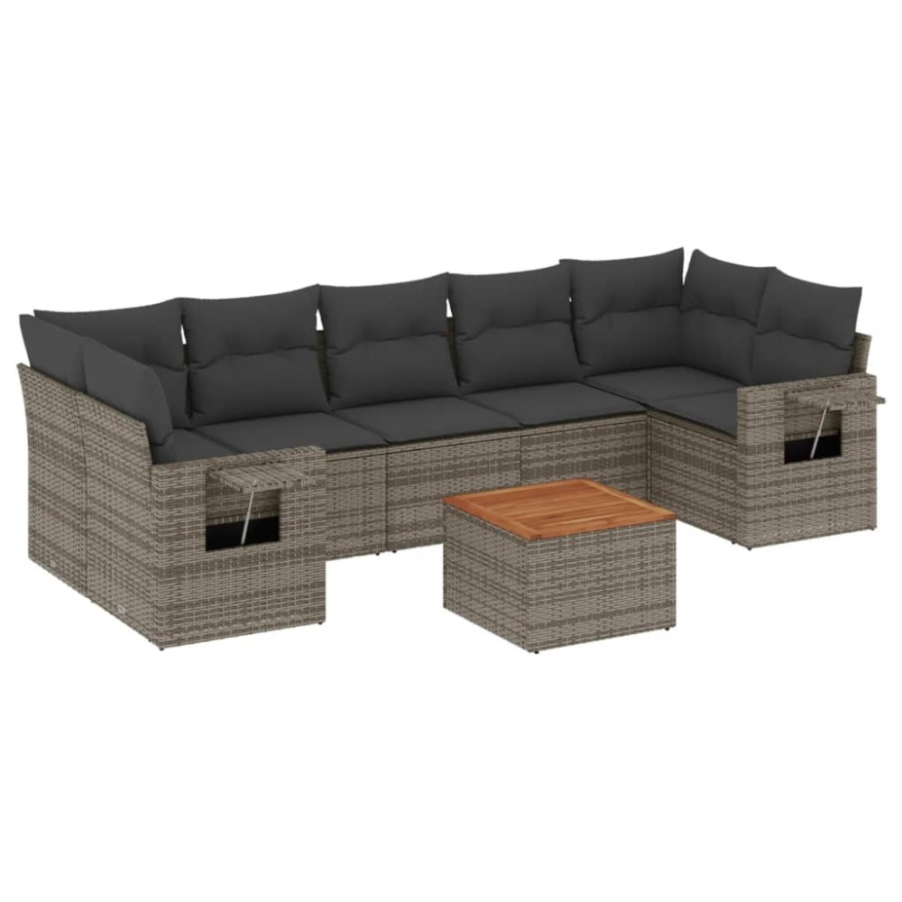 vidaXL Set canapele de grădină cu perne, 8 piese, gri, poliratan