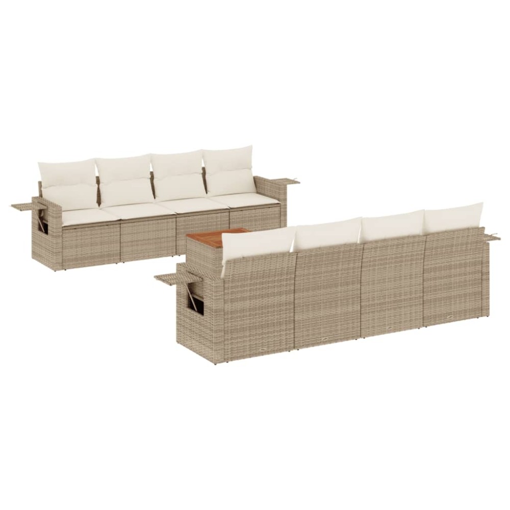 vidaXL Set canapele de grădină, 9 piese, cu perne, bej, poliratan