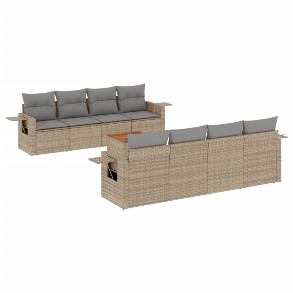 vidaXL Set canapele de grădină, 9 piese, cu perne, bej, poliratan