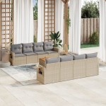 vidaXL Set canapele de grădină, 9 piese, cu perne, bej, poliratan