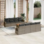 vidaXL Set canapele de grădină, 9 piese, cu perne, gri, poliratan vidaXL Set canapele de grădină, 9 piese, cu perne, gri, poliratan