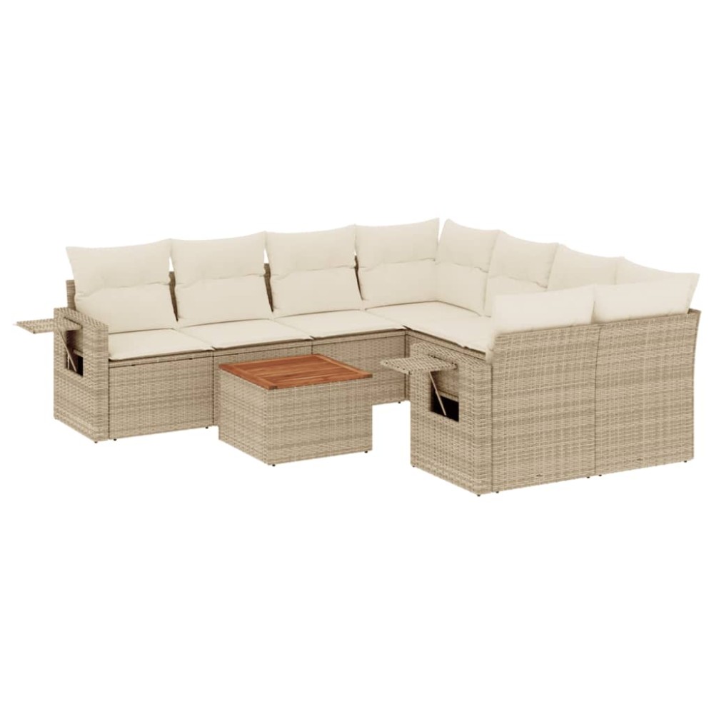 vidaXL Set canapele de grădină, 9 piese, cu perne, bej, poliratan