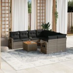 vidaXL Set canapele de grădină, 9 piese, cu perne, gri, poliratan vidaXL Set canapele de grădină, 9 piese, cu perne, gri, poliratan