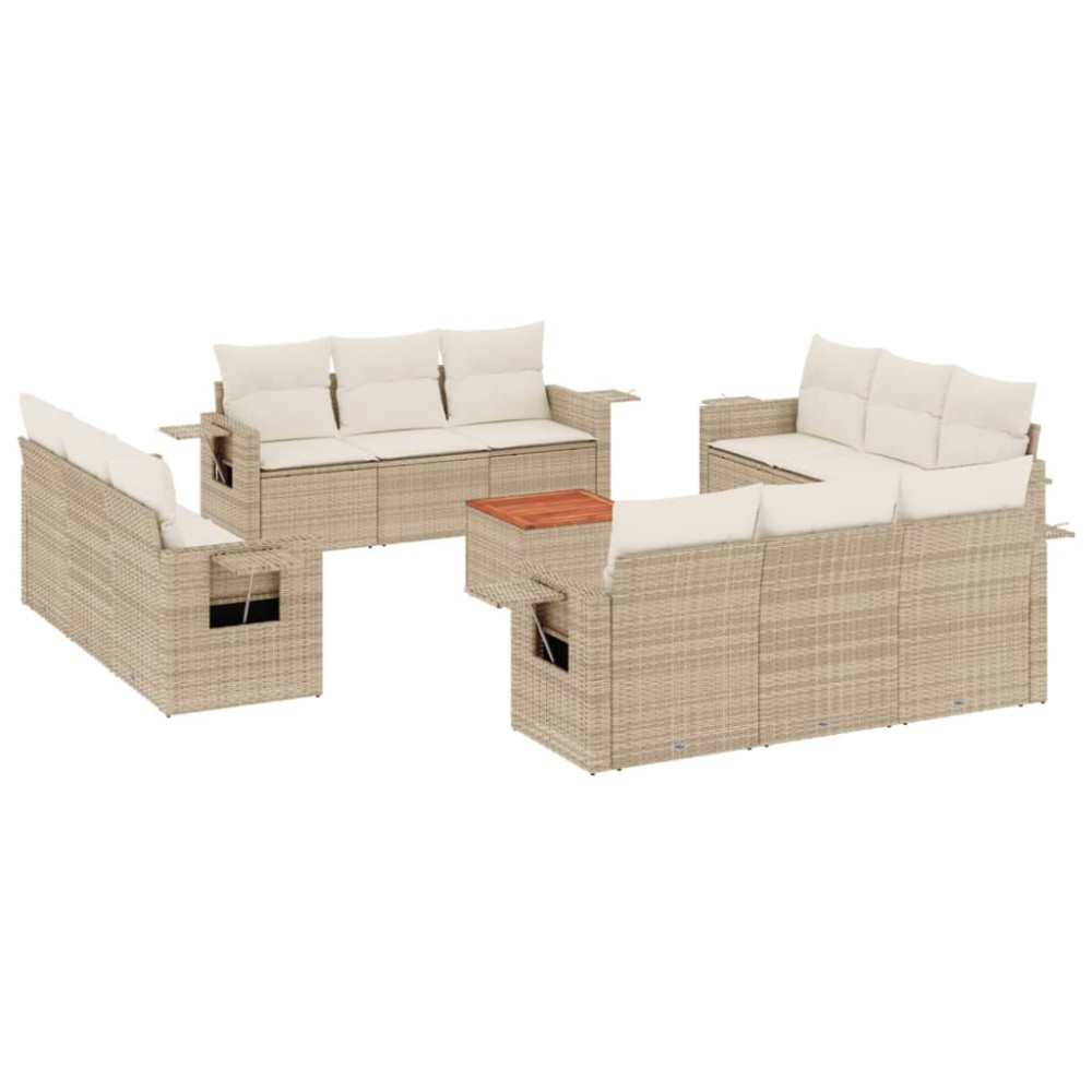 vidaXL Set canapele de grădină, 13 piese, cu perne, bej, poliratan