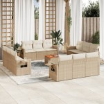 vidaXL Set canapele de grădină, 13 piese, cu perne, bej, poliratan vidaXL Set canapele de grădină, 13 piese, cu perne, bej, poliratan