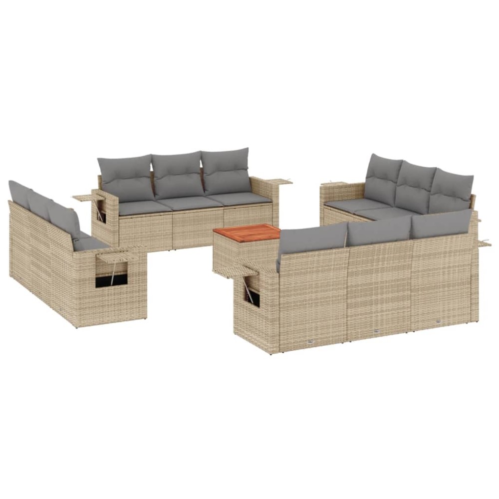 vidaXL Set canapele de grădină, 13 piese, cu perne, bej, poliratan