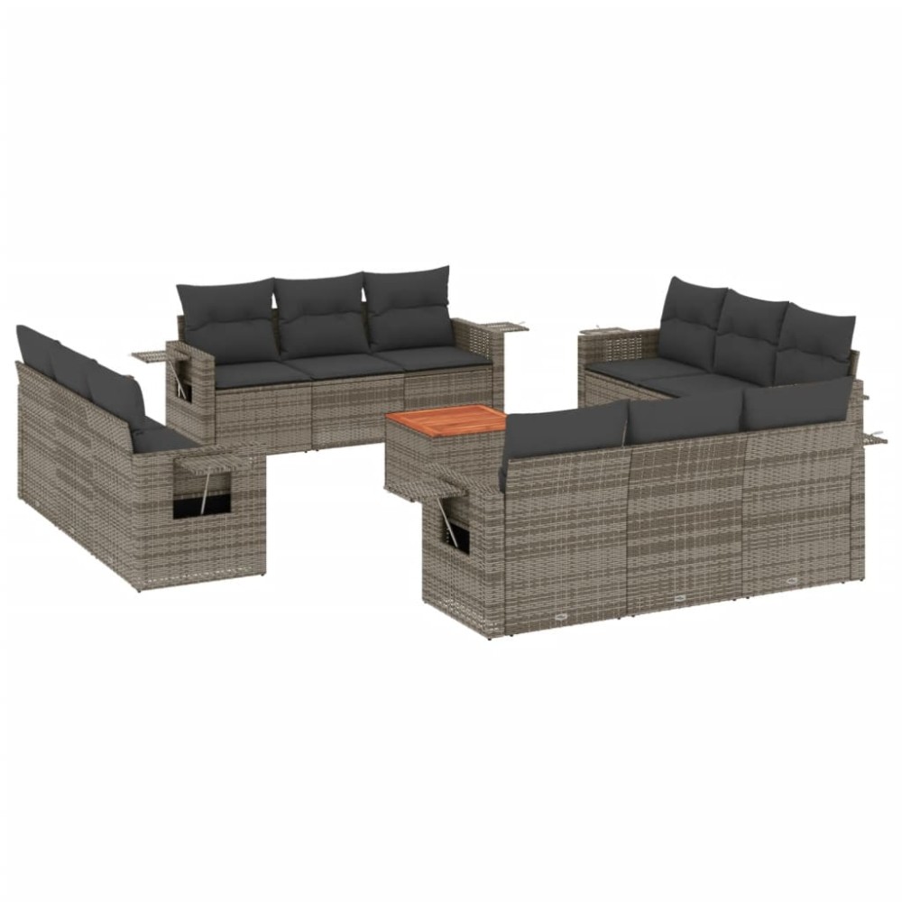 vidaXL Set mobilier de grădină cu perne, 13 piese, gri, poliratan