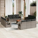 vidaXL Set mobilier de grădină cu perne, 13 piese, gri, poliratan vidaXL Set mobilier de grădină cu perne, 13 piese, gri, poliratan