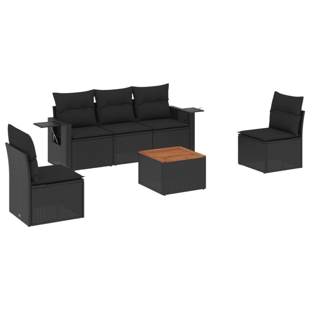 vidaXL Set mobilier de grădină cu perne, 6 piese, negru, poliratan