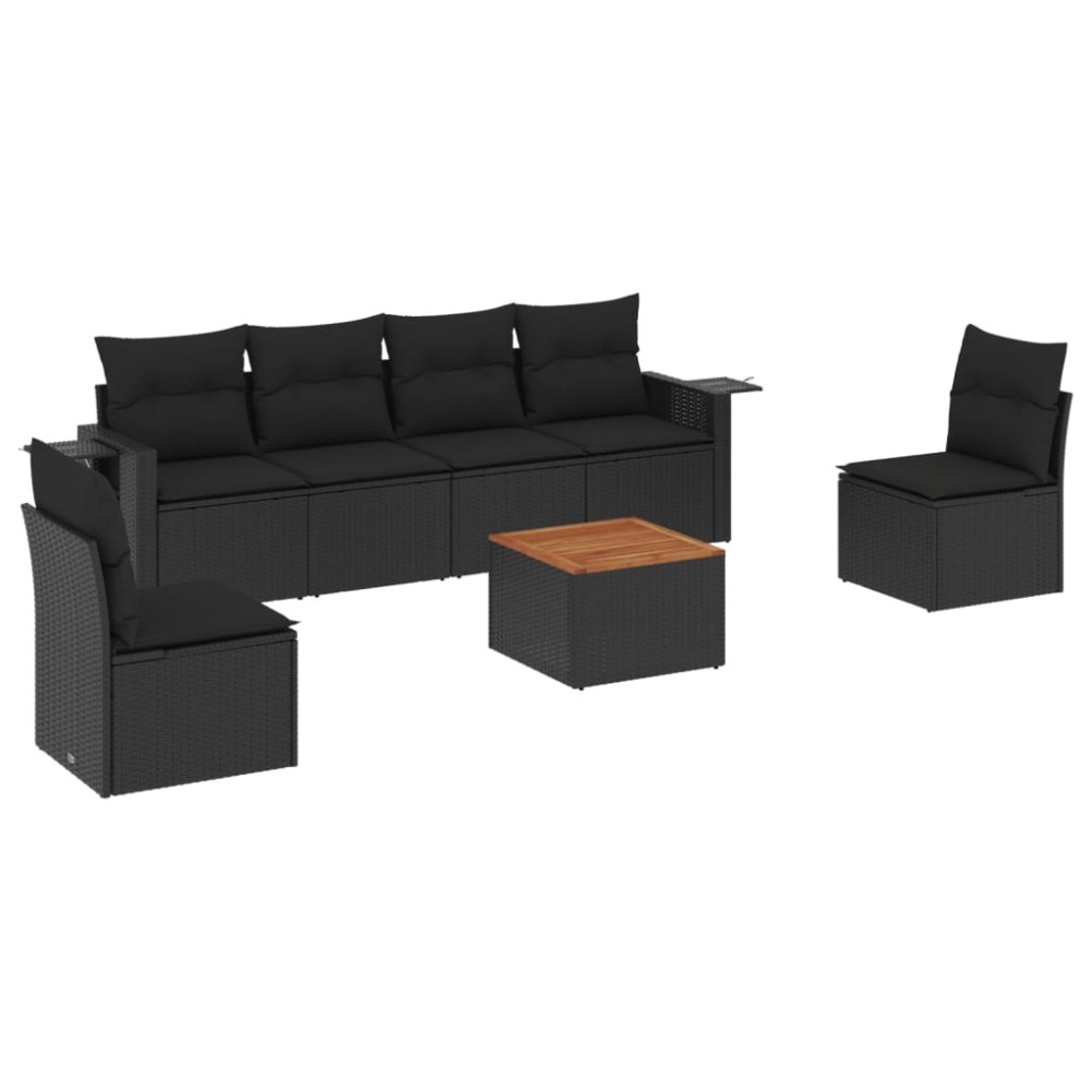 vidaXL Set canapele de grădină cu perne, 7 piese, negru, poliratan