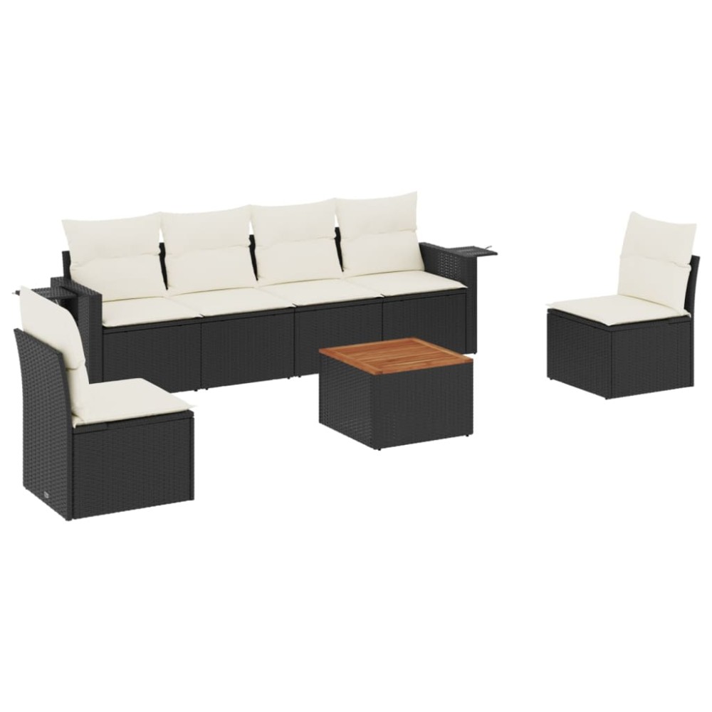 vidaXL Set canapele de grădină cu perne, 7 piese, negru, poliratan