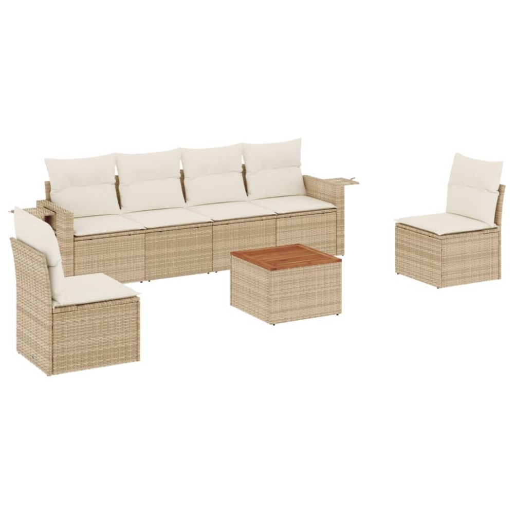 vidaXL Set canapele de grădină, 7 piese, cu perne, bej, poliratan