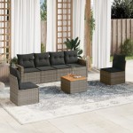 vidaXL Set canapele de grădină, 7 piese, cu perne, gri, poliratan vidaXL Set canapele de grădină, 7 piese, cu perne, gri, poliratan