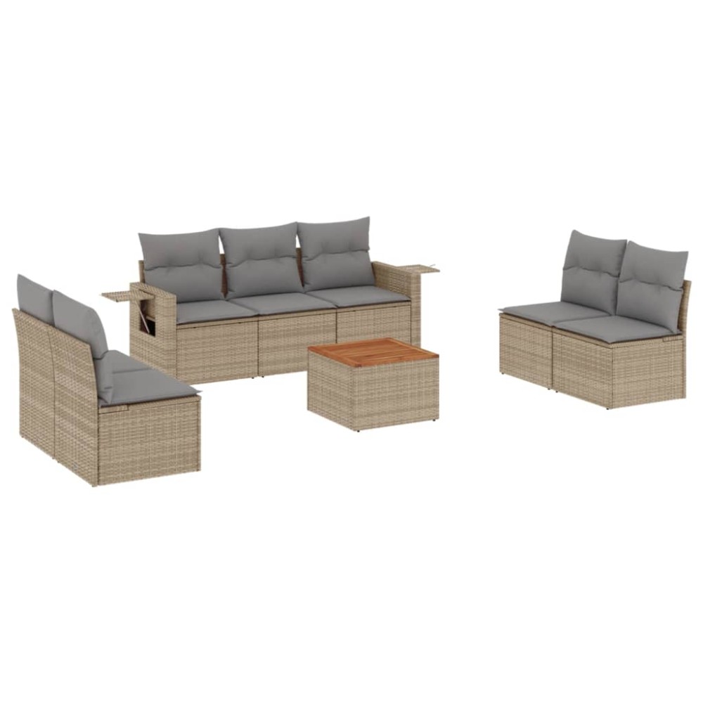 vidaXL Set canapele de grădină, 8 piese, cu perne, bej, poliratan