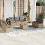 vidaXL Set canapele de grădină, 8 piese, cu perne, bej, poliratan vidaXL Set canapele de grădină, 8 piese, cu perne, bej, poliratan