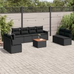 vidaXL Set mobilier de grădină cu perne, 9 piese, negru, poliratan vidaXL Set mobilier de grădină cu perne, 9 piese, negru, poliratan