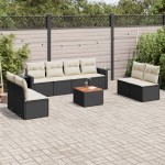 vidaXL Set mobilier de grădină cu perne, 9 piese, negru, poliratan vidaXL Set mobilier de grădină cu perne, 9 piese, negru, poliratan