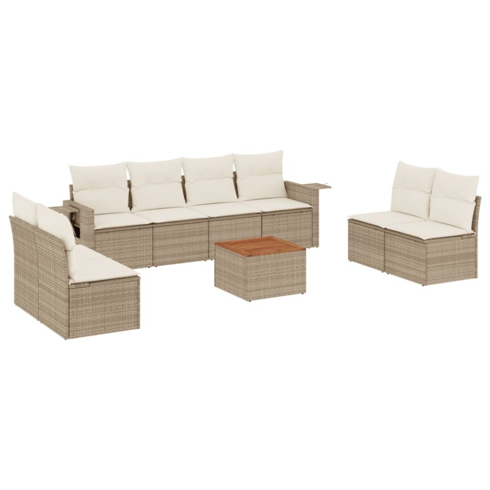 vidaXL Set canapele de grădină, 9 piese, cu perne, bej, poliratan