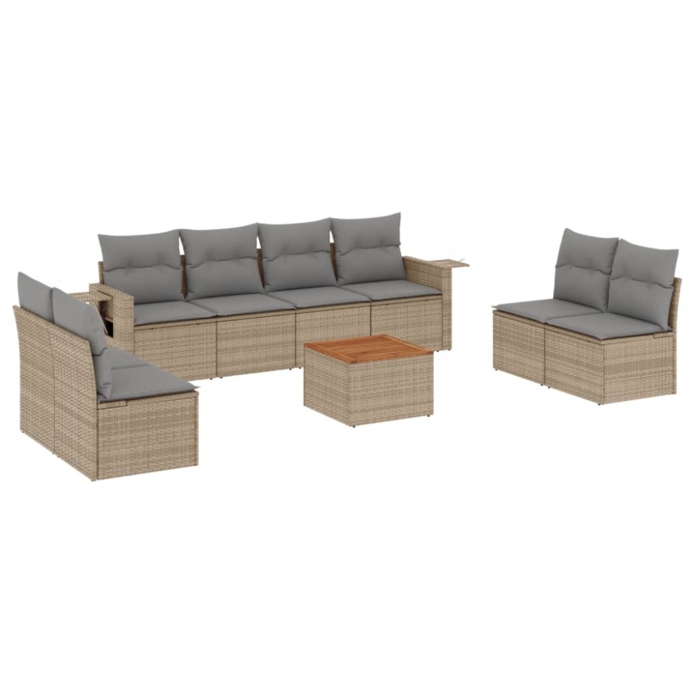 vidaXL Set canapele de grădină, 9 piese, cu perne, bej, poliratan