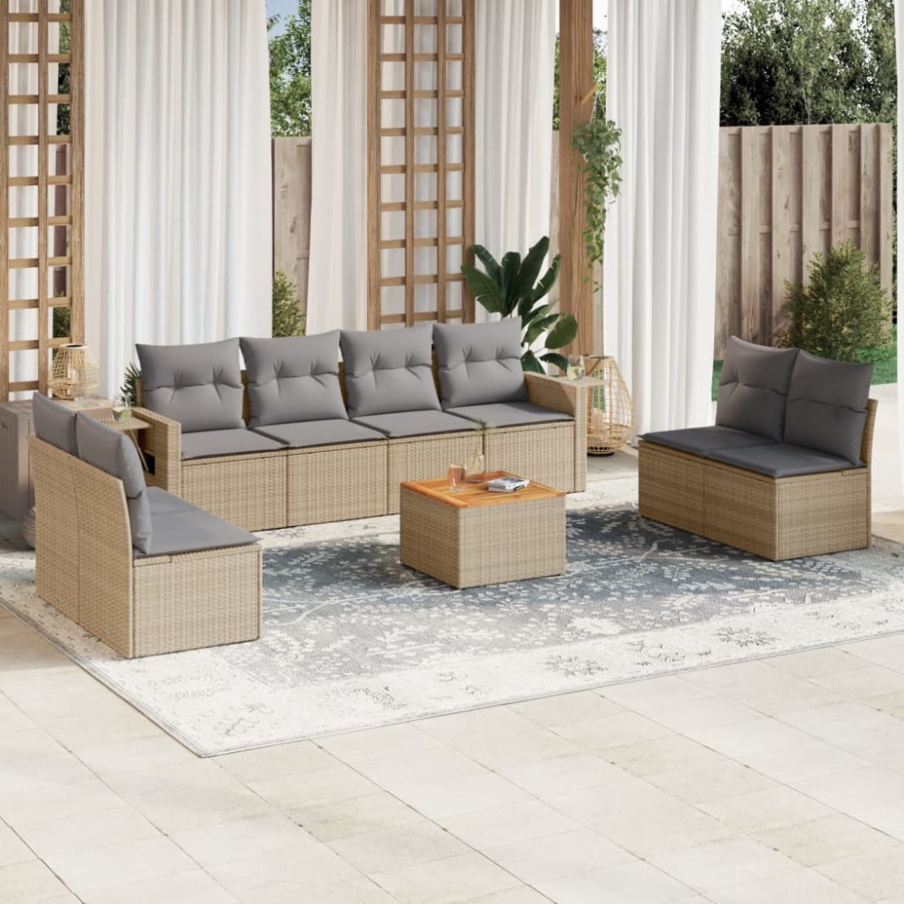 vidaXL Set canapele de grădină, 9 piese, cu perne, bej, poliratan