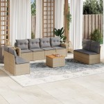 vidaXL Set canapele de grădină, 9 piese, cu perne, bej, poliratan vidaXL Set canapele de grădină, 9 piese, cu perne, bej, poliratan