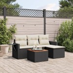 vidaXL Set mobilier de grădină cu perne, 5 piese, negru, poliratan vidaXL Set mobilier de grădină cu perne, 5 piese, negru, poliratan