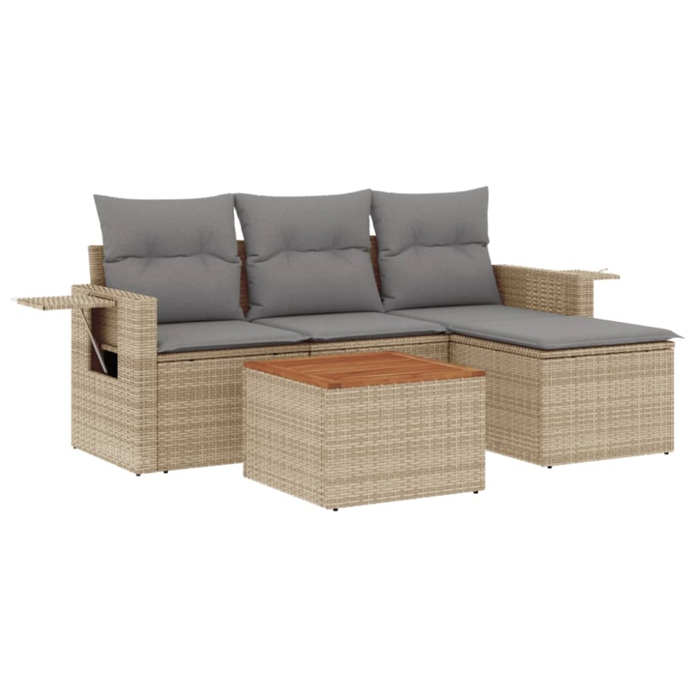 vidaXL Set canapele de grădină cu perne, 5 piese, bej, poliratan