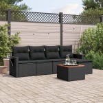 vidaXL Set mobilier de grădină cu perne, 6 piese, negru, poliratan vidaXL Set mobilier de grădină cu perne, 6 piese, negru, poliratan