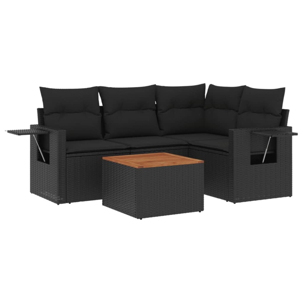 vidaXL Set mobilier de grădină cu perne, 5 piese, negru, poliratan