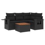vidaXL Set mobilier de grădină cu perne, 5 piese, negru, poliratan vidaXL Set mobilier de grădină cu perne, 5 piese, negru, poliratan