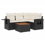 vidaXL Set mobilier de grădină cu perne, 5 piese, negru, poliratan vidaXL Set mobilier de grădină cu perne, 5 piese, negru, poliratan