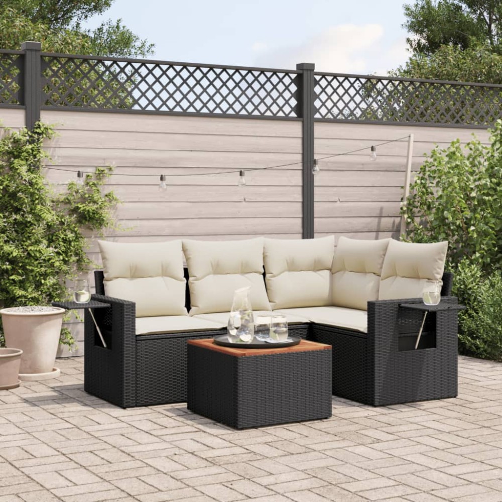 vidaXL Set mobilier de grădină cu perne, 5 piese, negru, poliratan