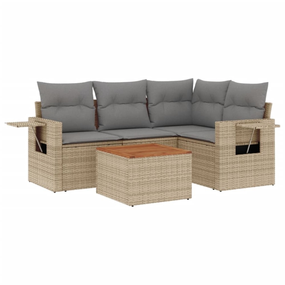 vidaXL Set canapele de grădină cu perne, 5 piese, bej, poliratan