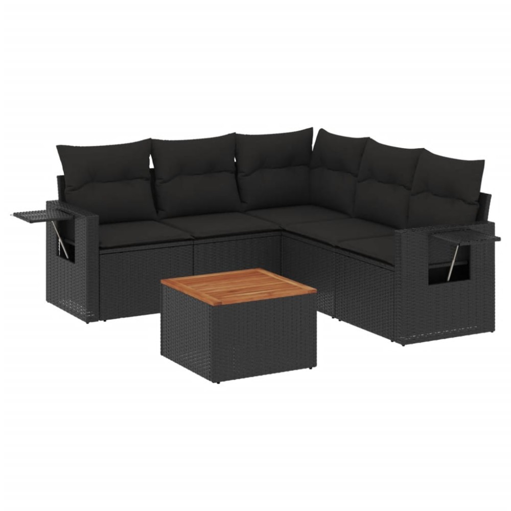 vidaXL Set mobilier de grădină cu perne, 6 piese, negru, poliratan