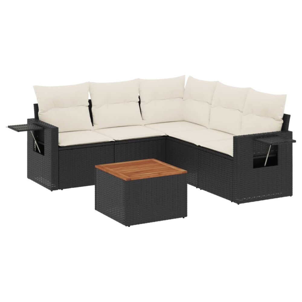 vidaXL Set mobilier de grădină cu perne, 6 piese, negru, poliratan