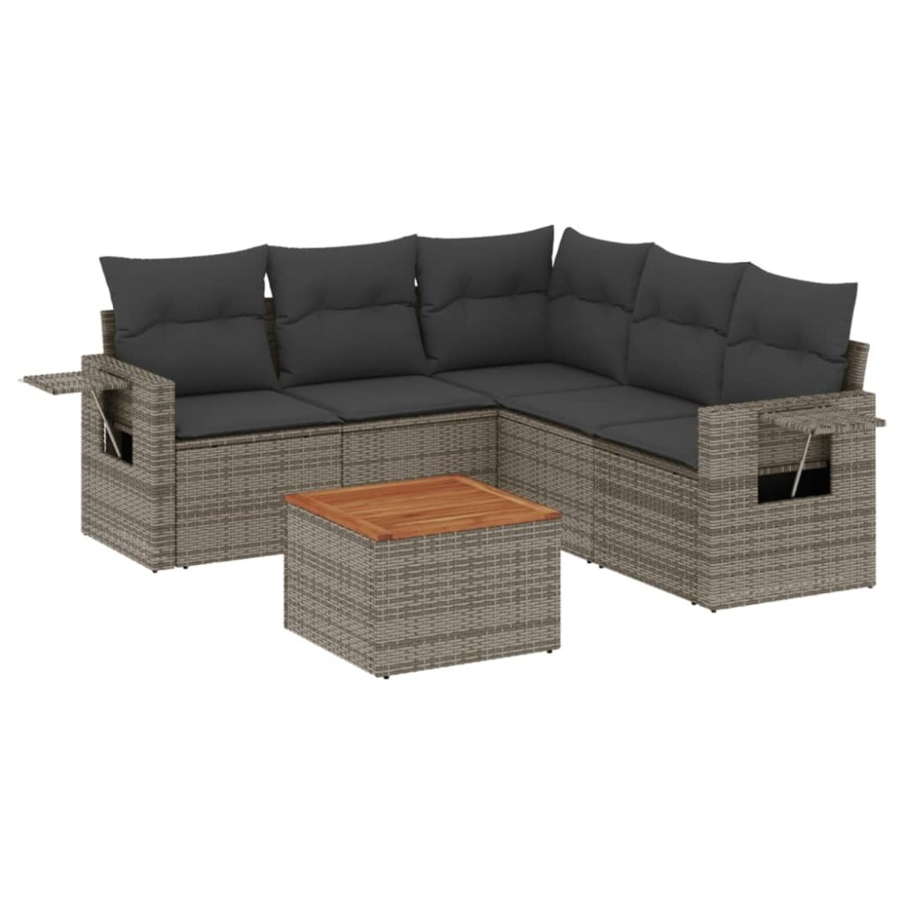 vidaXL Set mobilier grădină cu perne, 6 piese, gri, poliratan