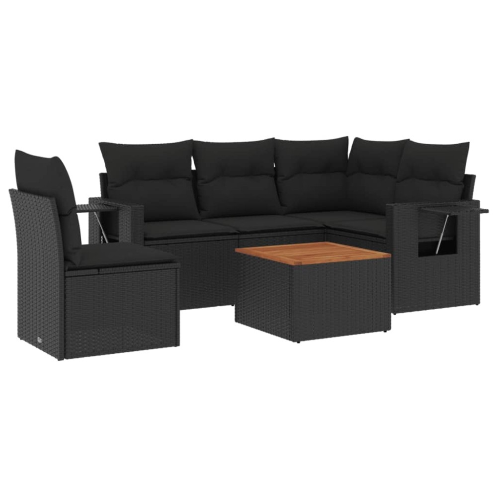 vidaXL Set mobilier de grădină cu perne, 6 piese, negru, poliratan