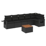 vidaXL Set canapele de grădină cu perne, 7 piese, negru, poliratan