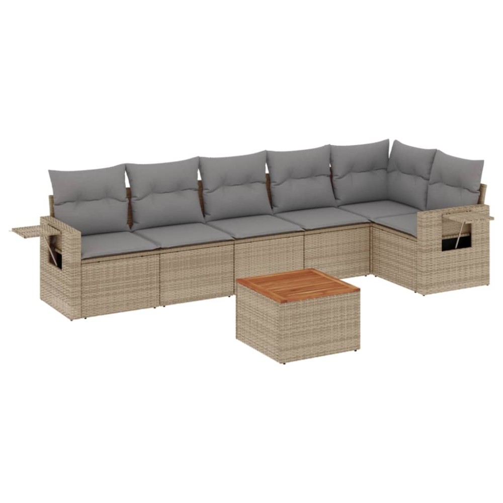 vidaXL Set canapele de grădină, 7 piese, cu perne, bej, poliratan