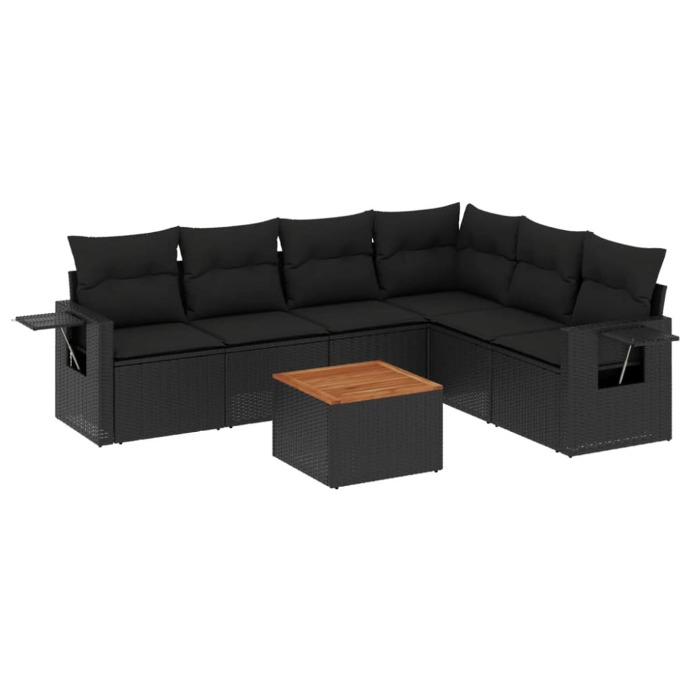 vidaXL Set canapele de grădină cu perne, 7 piese, negru, poliratan