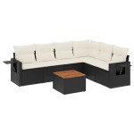 vidaXL Set canapele de grădină cu perne, 7 piese, negru, poliratan