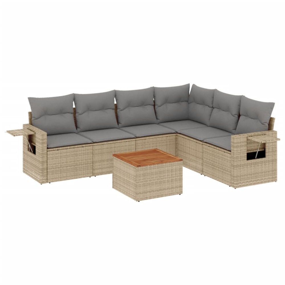 vidaXL Set canapele de grădină, 7 piese, cu perne, bej, poliratan