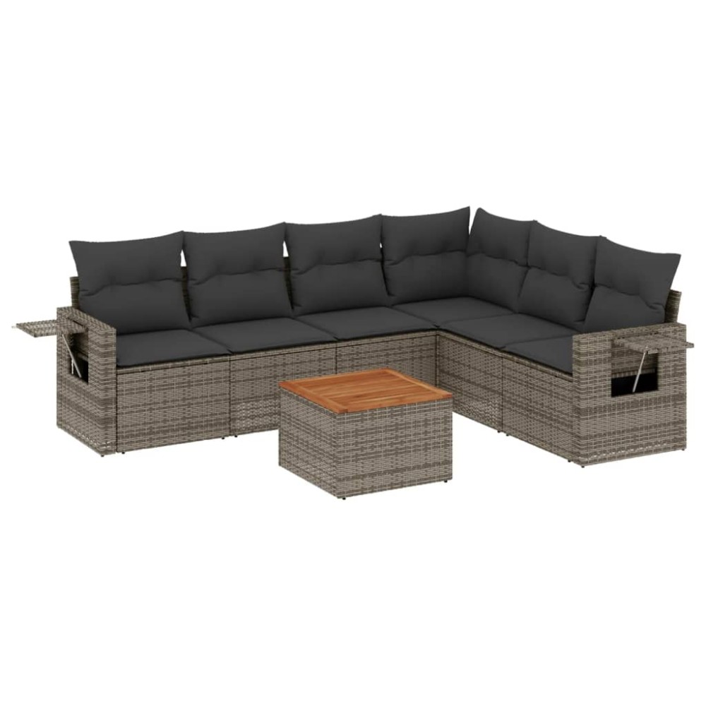 vidaXL Set canapele de grădină, 7 piese, cu perne, gri, poliratan