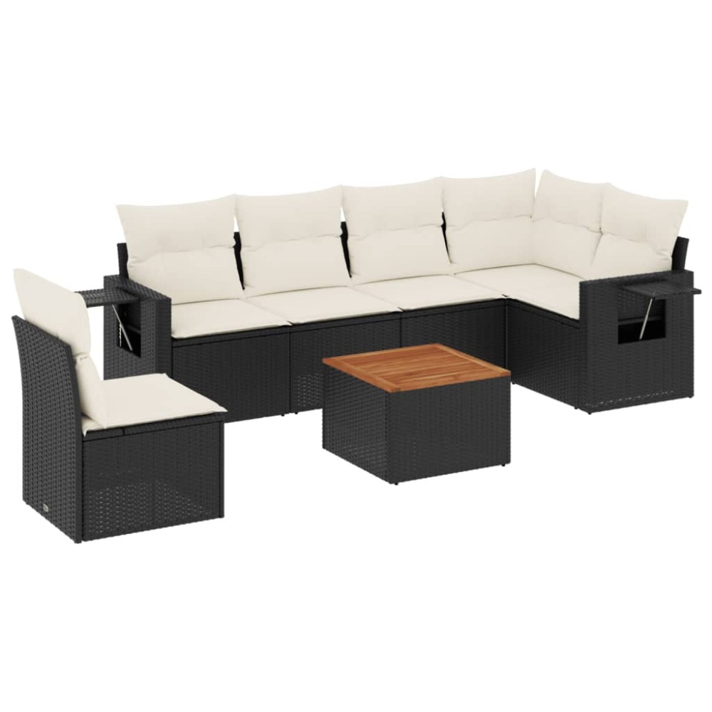 vidaXL Set canapele de grădină cu perne, 7 piese, negru, poliratan